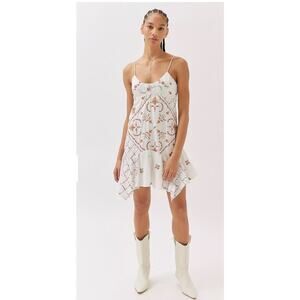 Urban Outfitters Sienna Embroidered Hanky Hem Mini Dress White Size Large Boho